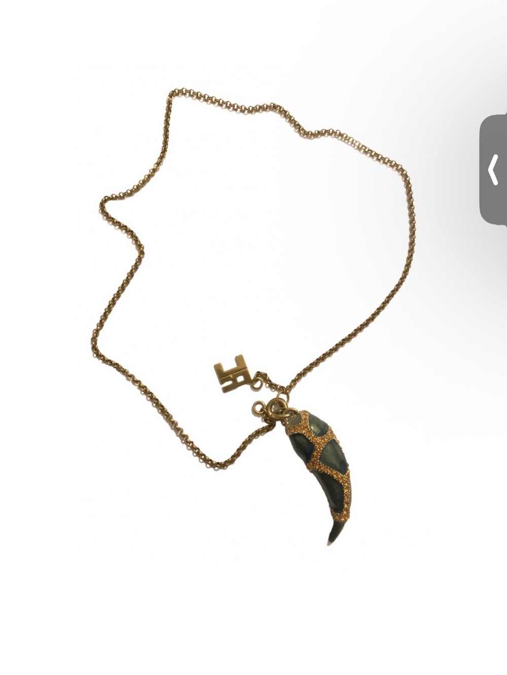 Roberto Cavalli Gold-Tone Necklace with Dark Green Horn Pendant